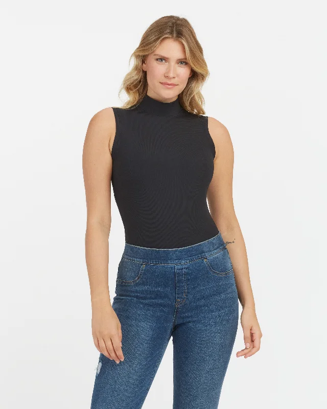 Suit Yourself Ribbed Mock Neck Sleeveless Bodysuit