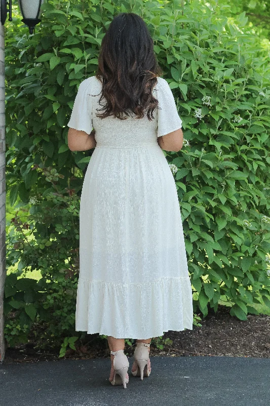 The Ayla Smocked Maxi Dress in Cream