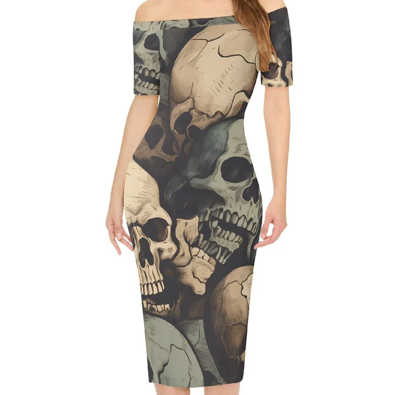 This Women's Off The Shoulder Skulls Dress Is Perfect Ffor Expressing Your Unique Style In An Elegant Fashion