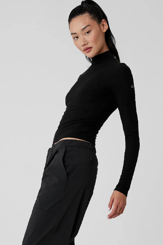 Ribbed Sea Coast Mockneck Long Sleeve - Black