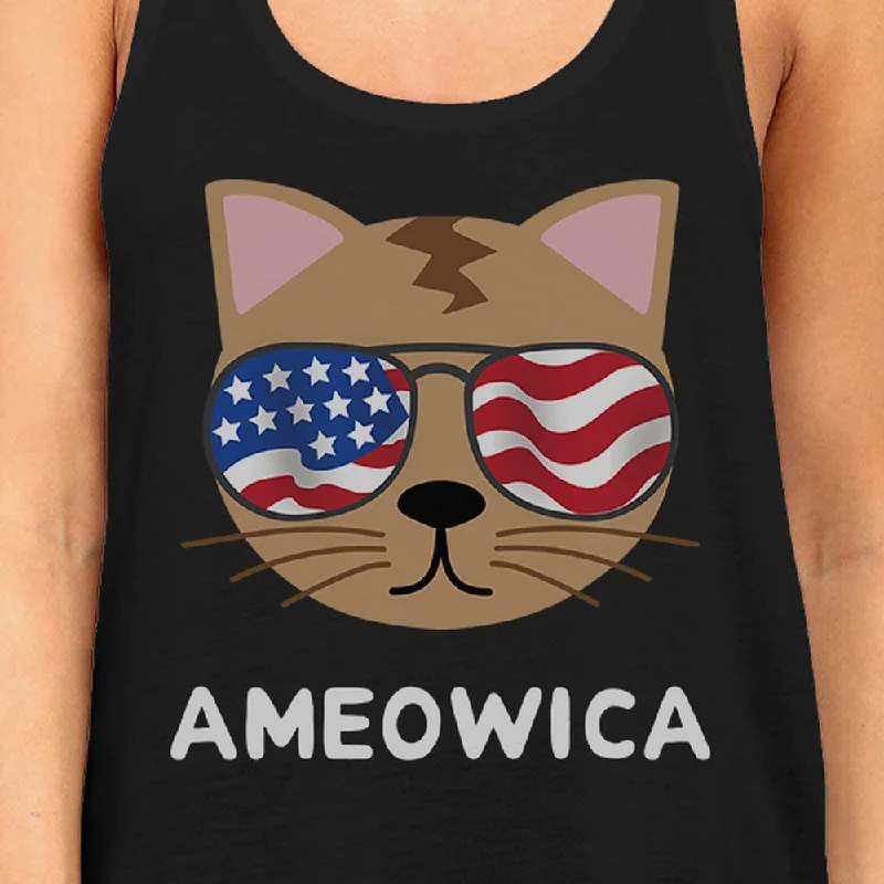 Ameowica Womens Black Graphic Tank Top Cute Cate Design Tanks