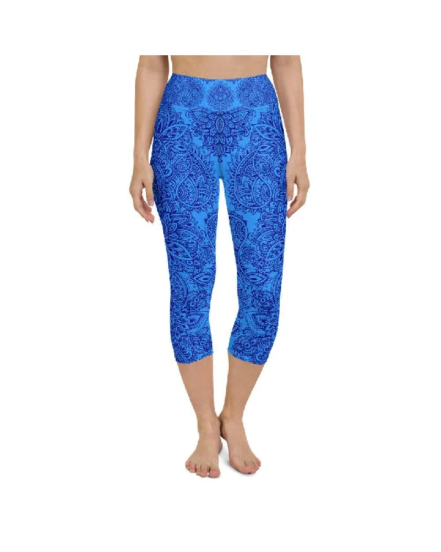 Blue and Navy Henna Tattoo Yoga Capris