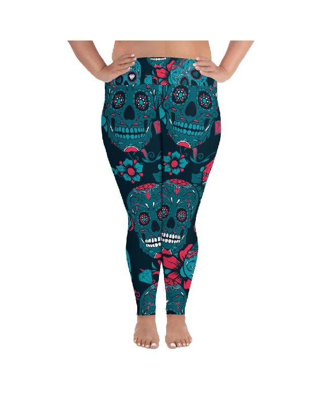 Blue Sugar Skull Plus Size Leggings