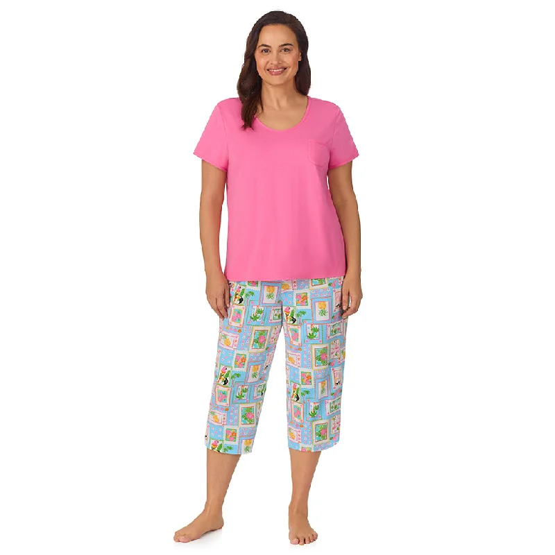 Cotton-Blend Short Sleeve Top with Cropped Pant 2-Pc Pajama Set PLUS