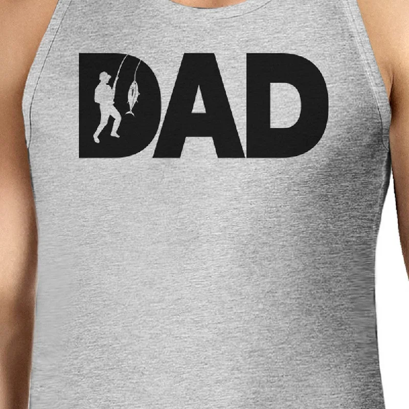 Dad Fish Mens Grey Tank Top Birthday Gift For Dad Who Loves Fishing