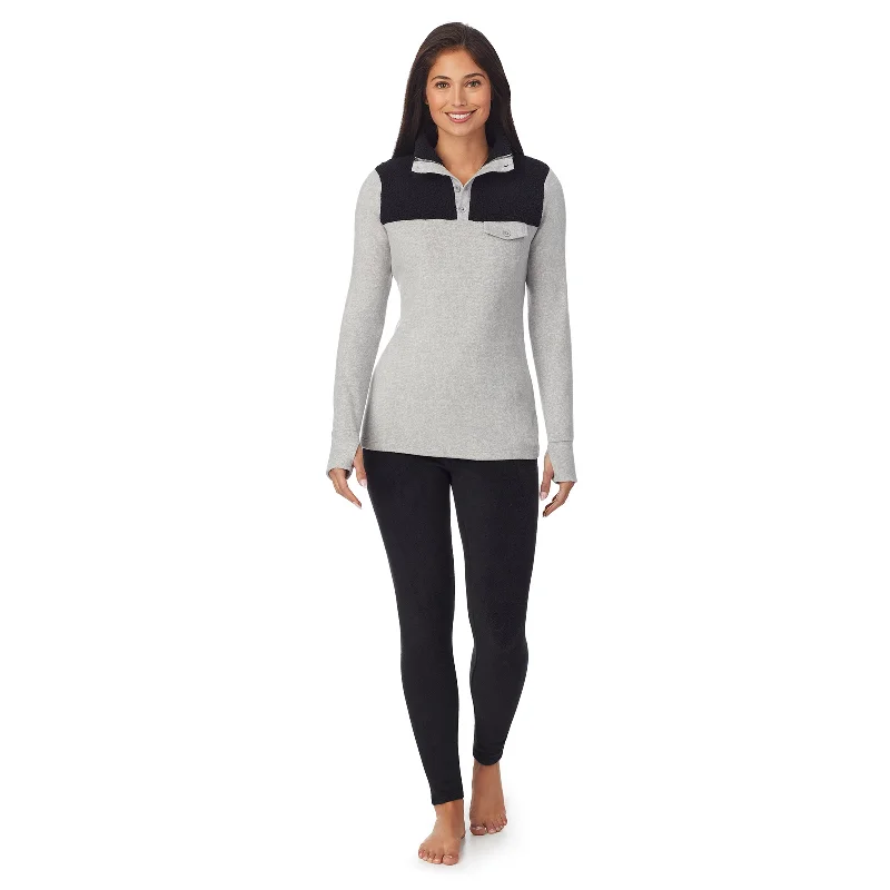 Fleecewear With Stretch Long Sleeve Mock Neck Henley With Sherpa