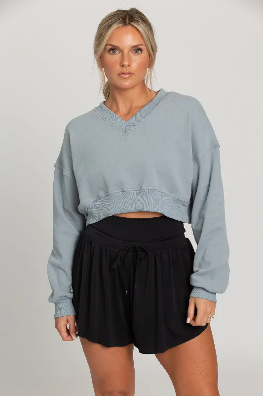 Hazy Blue V-Neck Crop Pullover