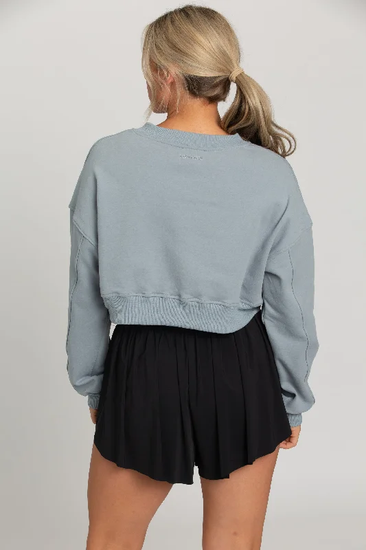 Hazy Blue V-Neck Crop Pullover