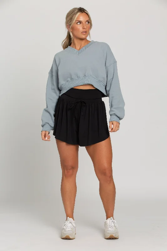 Hazy Blue V-Neck Crop Pullover