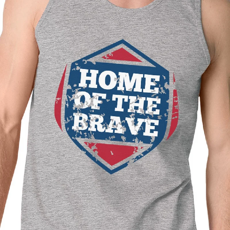 Home Of The Brave Gray Cotton Unique Graphic Tank Top For Men