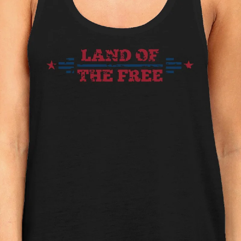 Land Of The Free Womens Black Crewneck Tank Top 4th Of July Gift