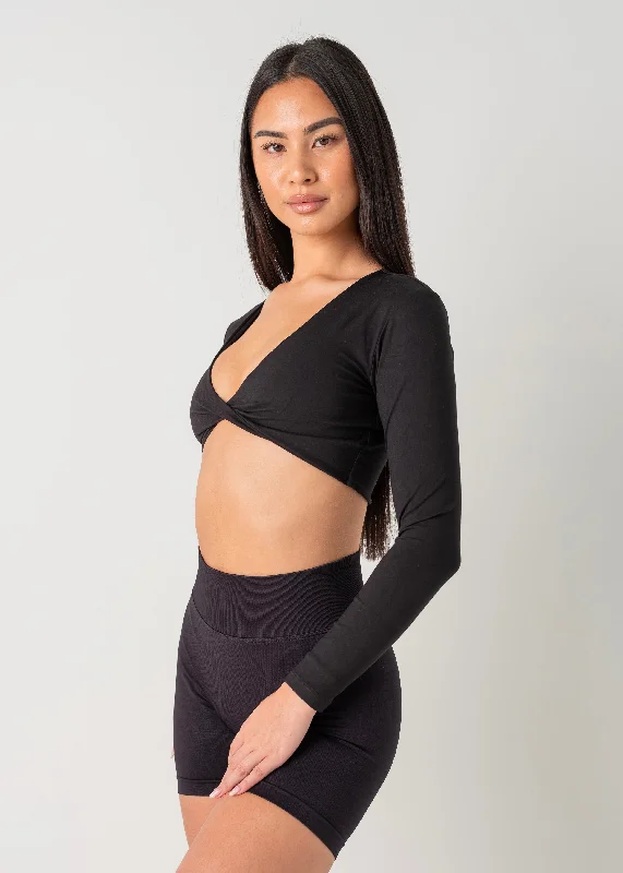 LONG SLEEVE TWIST CROP - BLACK