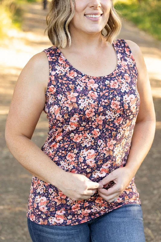 Luxe Crew Tank - Navy Floral Mix