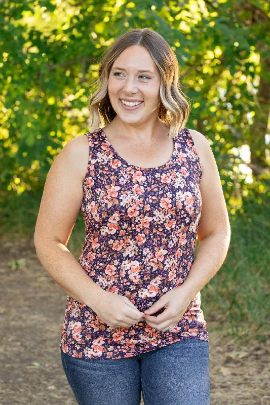 Luxe Crew Tank - Navy Floral Mix