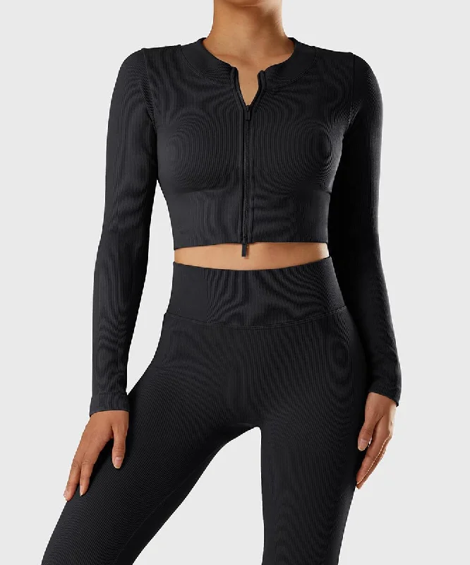 Ribbed Two-Way Zipper Yoga Top