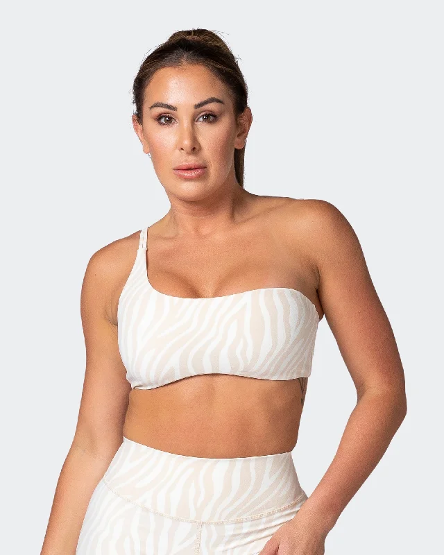 Movement One Shoulder Bralette - Almond Zebra Print