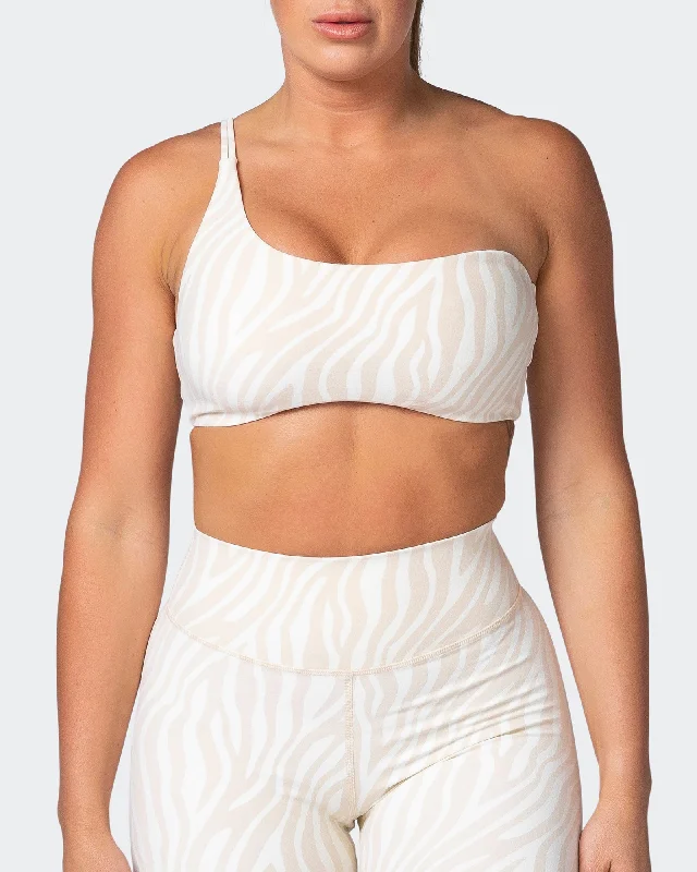 Movement One Shoulder Bralette - Almond Zebra Print