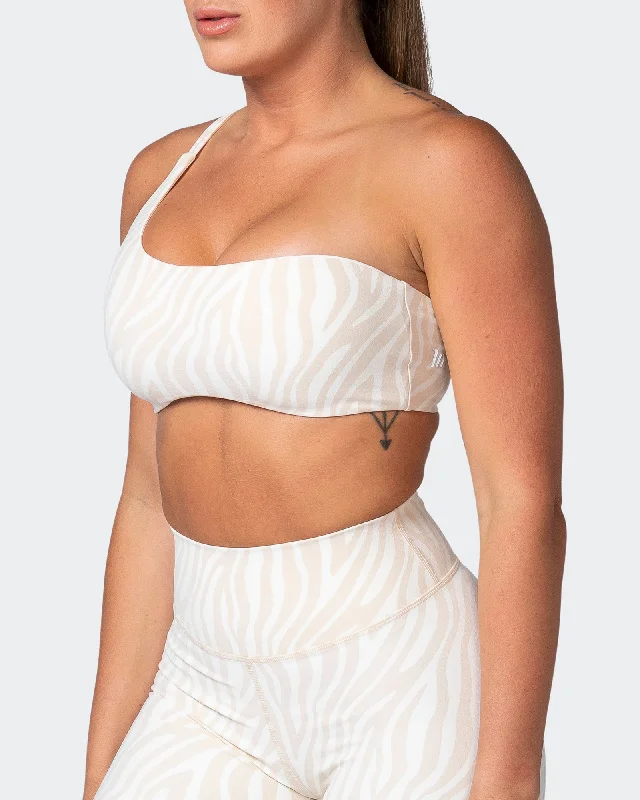 Movement One Shoulder Bralette - Almond Zebra Print