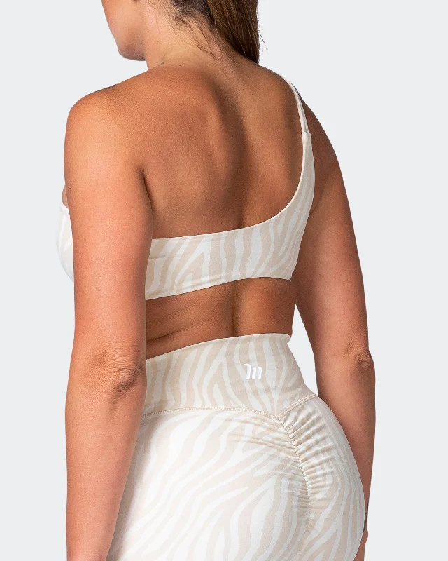 Movement One Shoulder Bralette - Almond Zebra Print