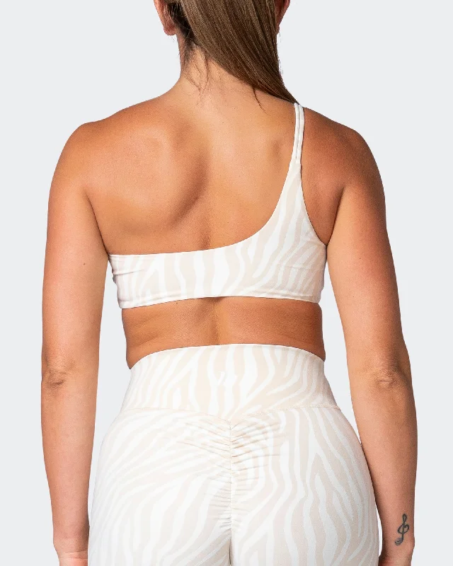 Movement One Shoulder Bralette - Almond Zebra Print