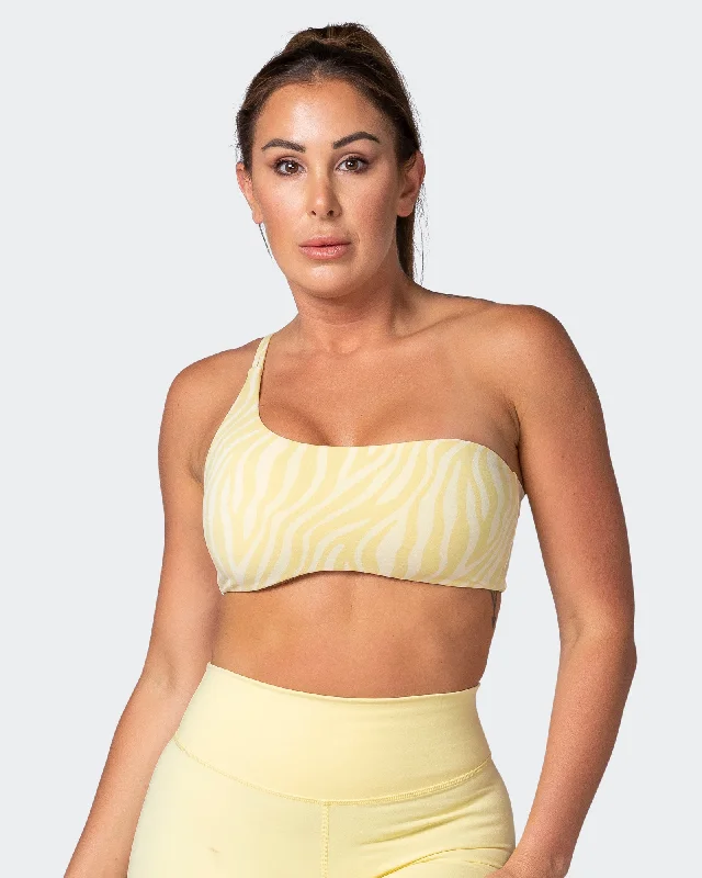 Movement One Shoulder Bralette - Lemon Zebra Print