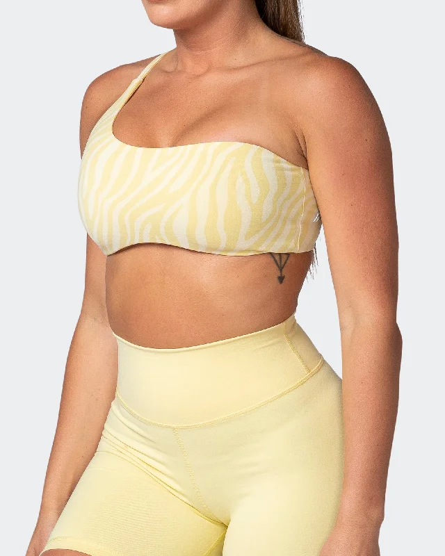 Movement One Shoulder Bralette - Lemon Zebra Print