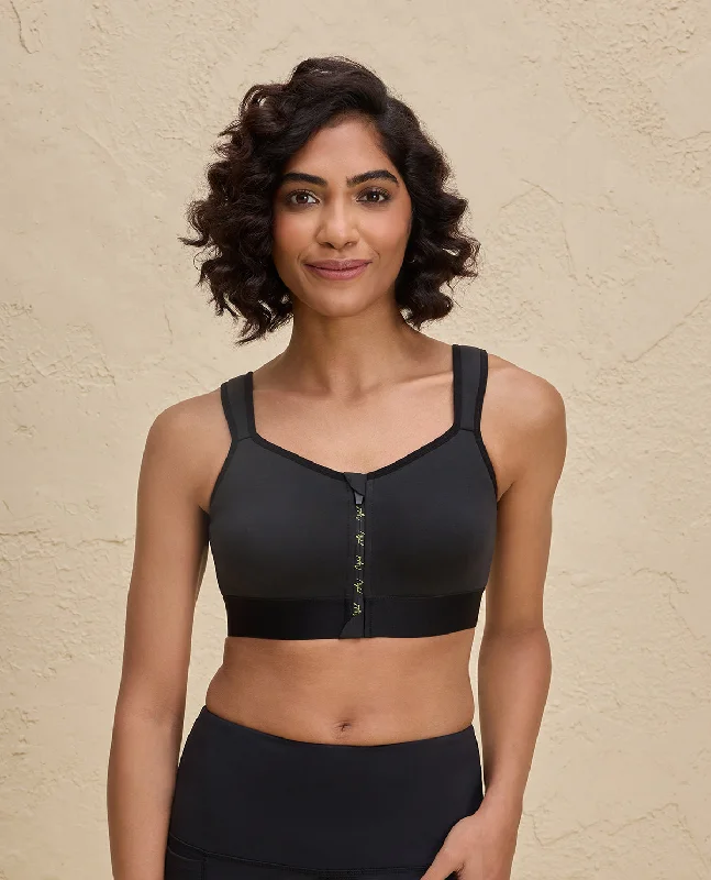 Nykd By Nykaa Front Zip Cotton High Impact  No Slouch  Sports Bra-NYK907-Jet Black