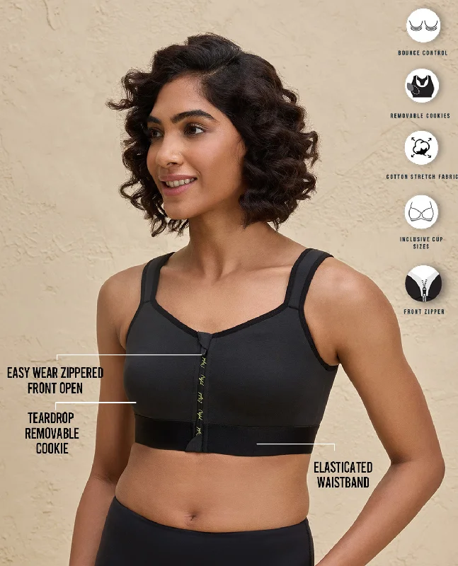 Nykd By Nykaa Front Zip Cotton High Impact  No Slouch  Sports Bra-NYK907-Jet Black