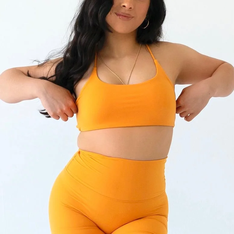 Orange Seamless Thin Strap Backless Top