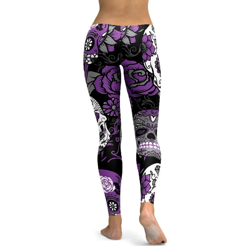 Purple Sugar Skull Leggings