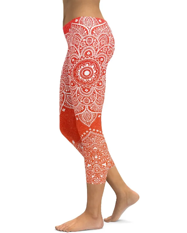 Red to Orange Mandala Capris