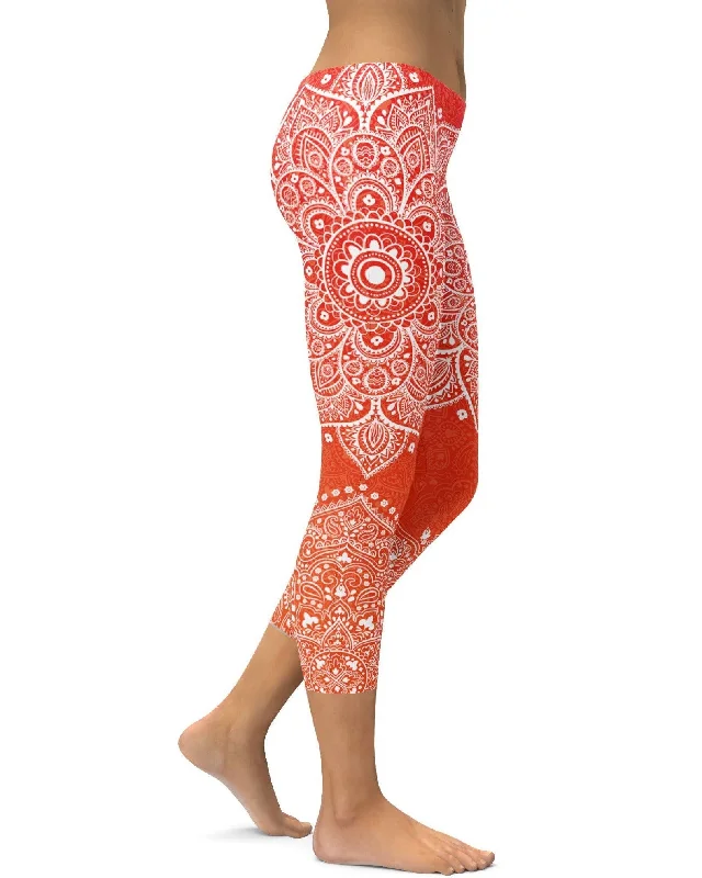 Red to Orange Mandala Capris