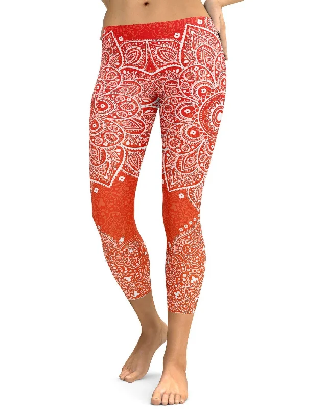 Red to Orange Mandala Capris