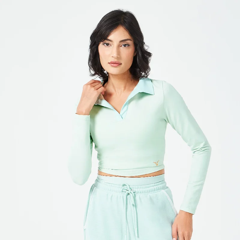 Retrograde Notched Crop Top - Surf Spray Marl