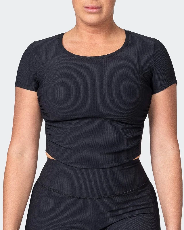 Rival Cropped Rib Top - Black