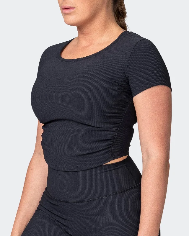 Rival Cropped Rib Top - Black