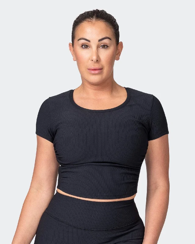 Rival Cropped Rib Top - Black