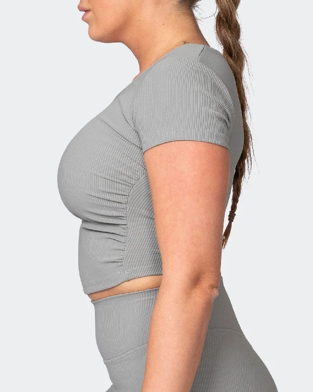 Rival Cropped Rib Top - Zinc