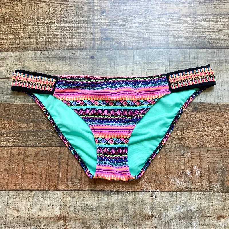 Shade & Shore Multi Color Print Beaded Sides Bikini Bottoms- Size M