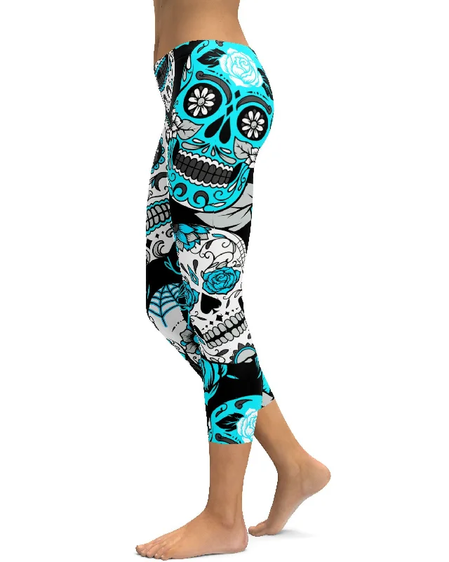 Sky Blue Sugar Skull Capris