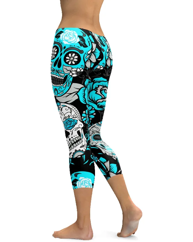 Sky Blue Sugar Skull Capris