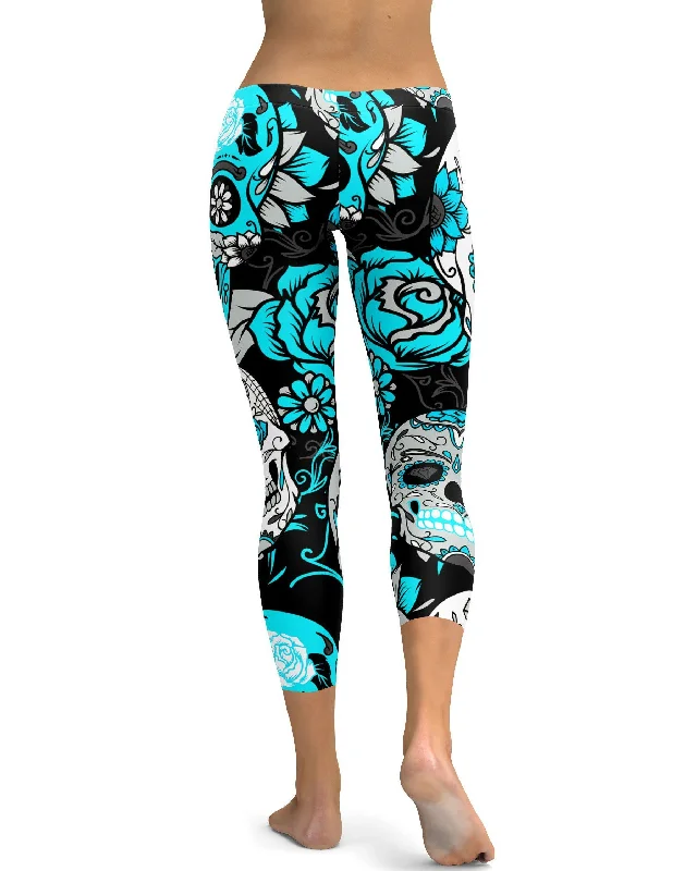 Sky Blue Sugar Skull Capris