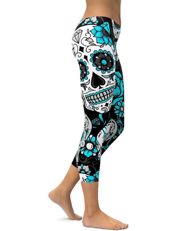 Sky Blue Sugar Skull Capris