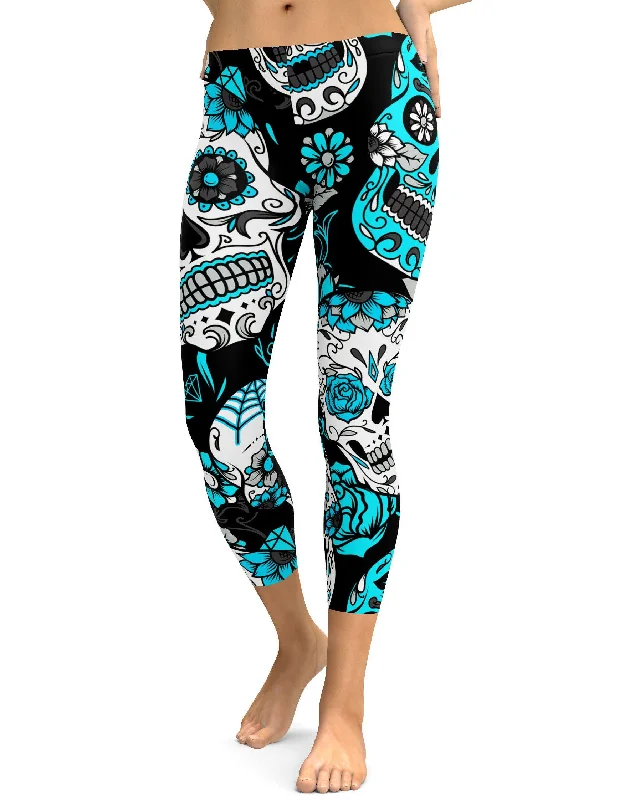 Sky Blue Sugar Skull Capris