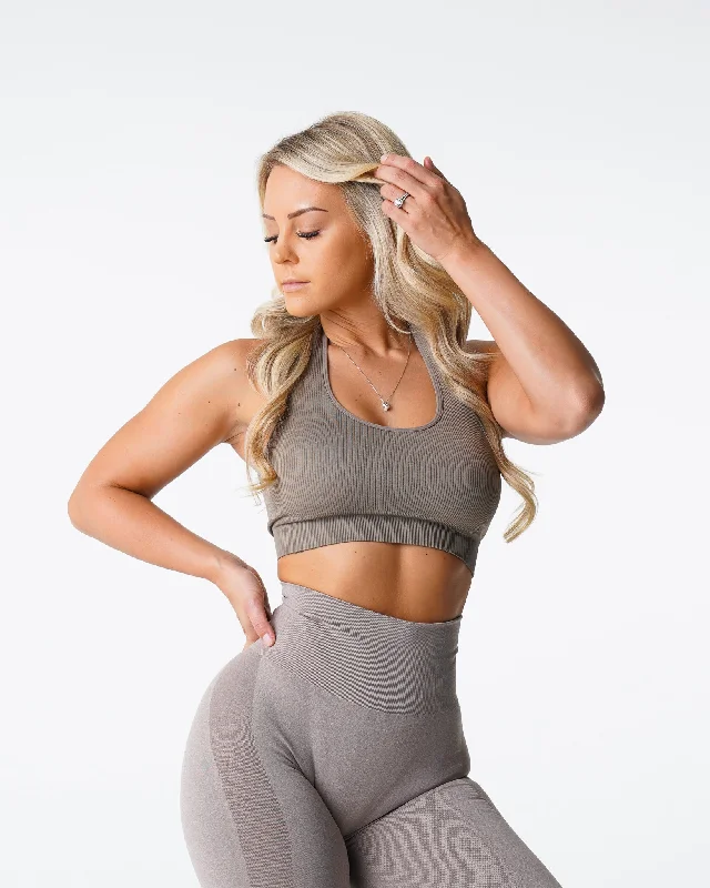 Taupe Limitless Ribbed Seamless Halter Bra