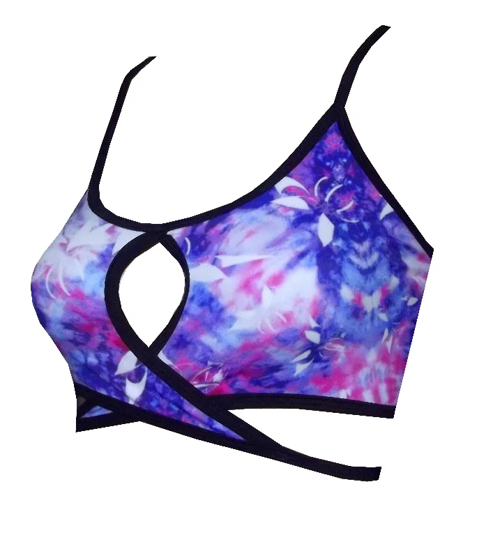 Tye Dye Print Keyhole Cross Over Sports Bra BK153P854