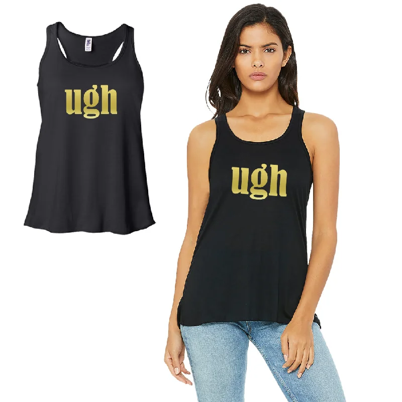 Ugh-GOLD Work Out Womens Black Tank Top Vinyl Printed