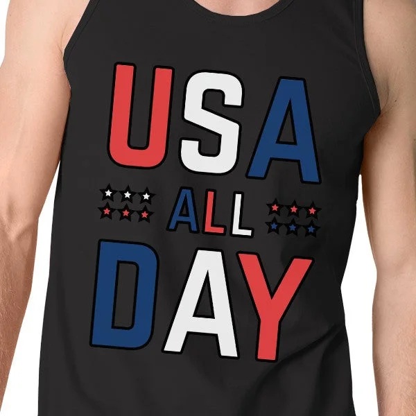 USA All Day Mens Black Sleeveless Tank Top Unique Workout Tanks