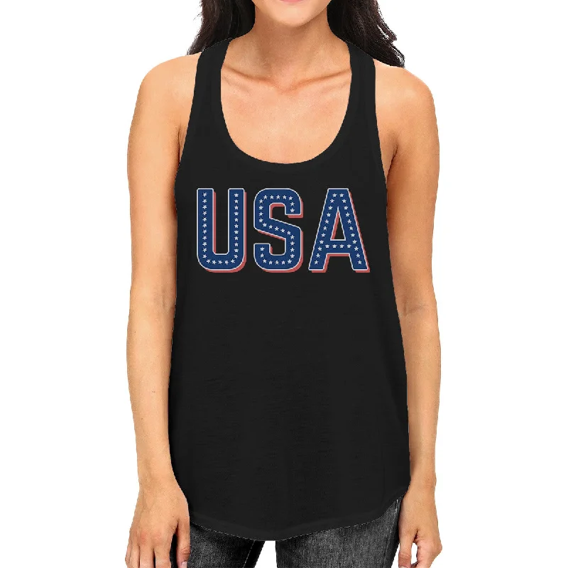 USA With Stars Womens Cotton Tank Top Unique USA Letter Printed