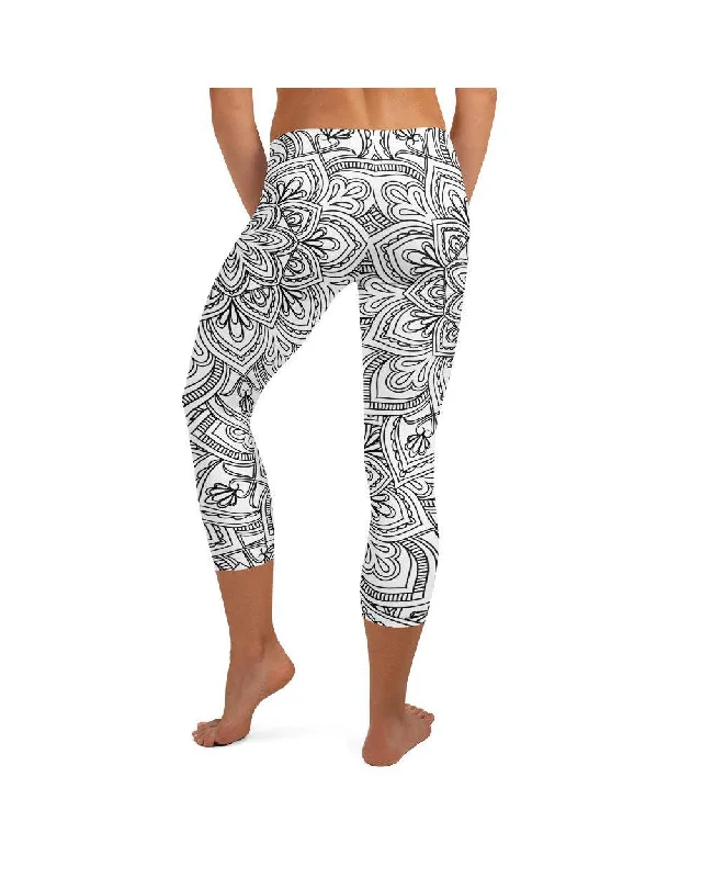 White & Black Mandala Capris